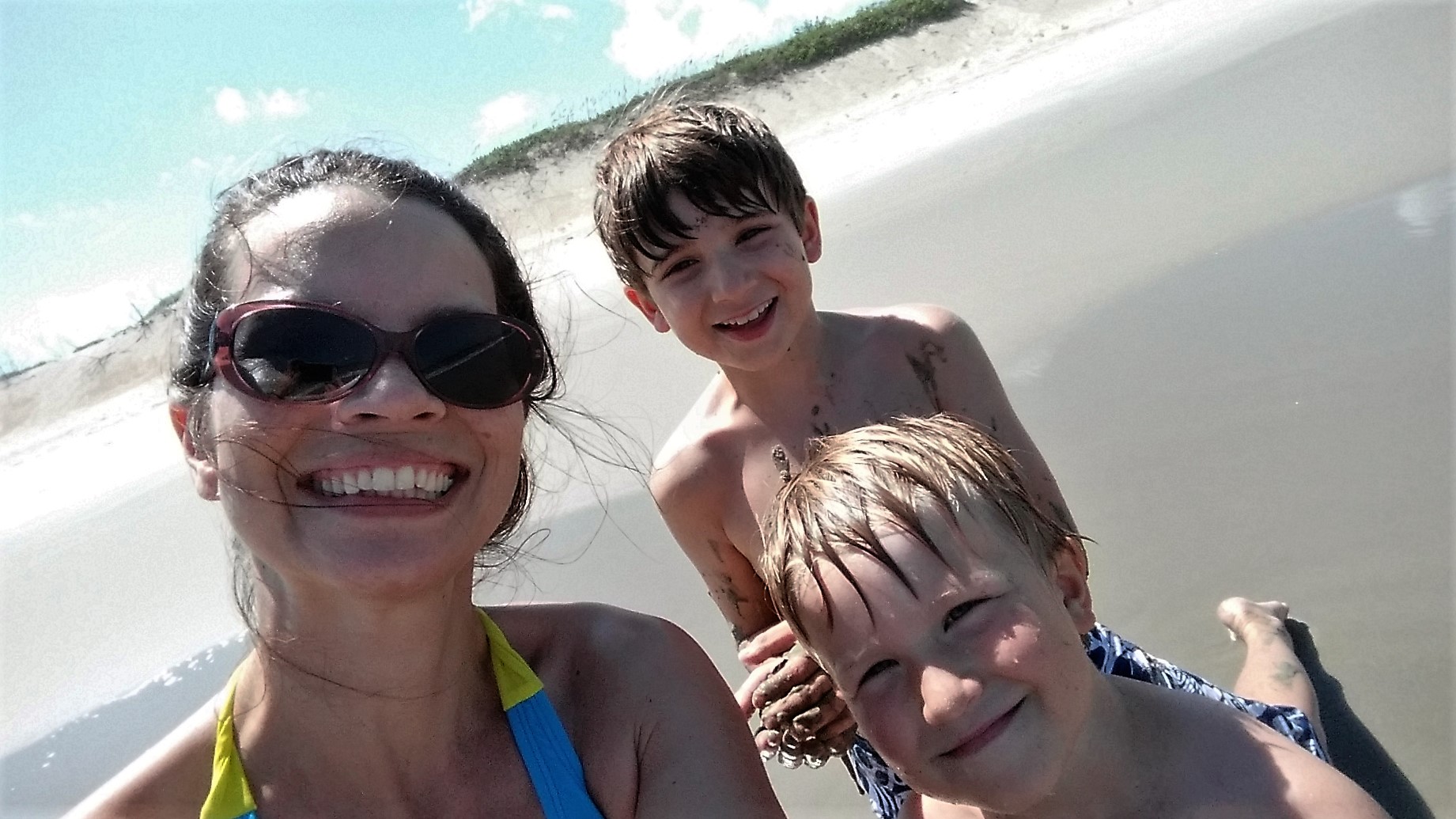me and boys on beach
